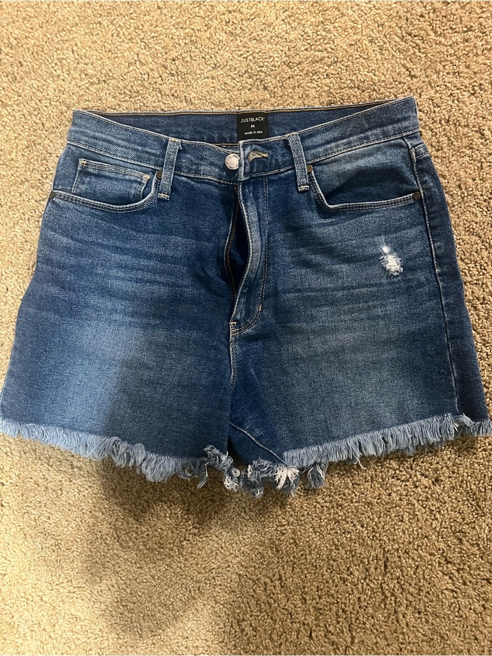 Just Black Dark Blue Denim Frayed Hem Jean Shorts